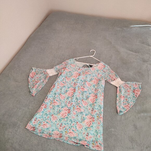 Size L Feathers Dress Flowy Summer Office School Midi Short No Waist Embroidery - Picture 2 of 10